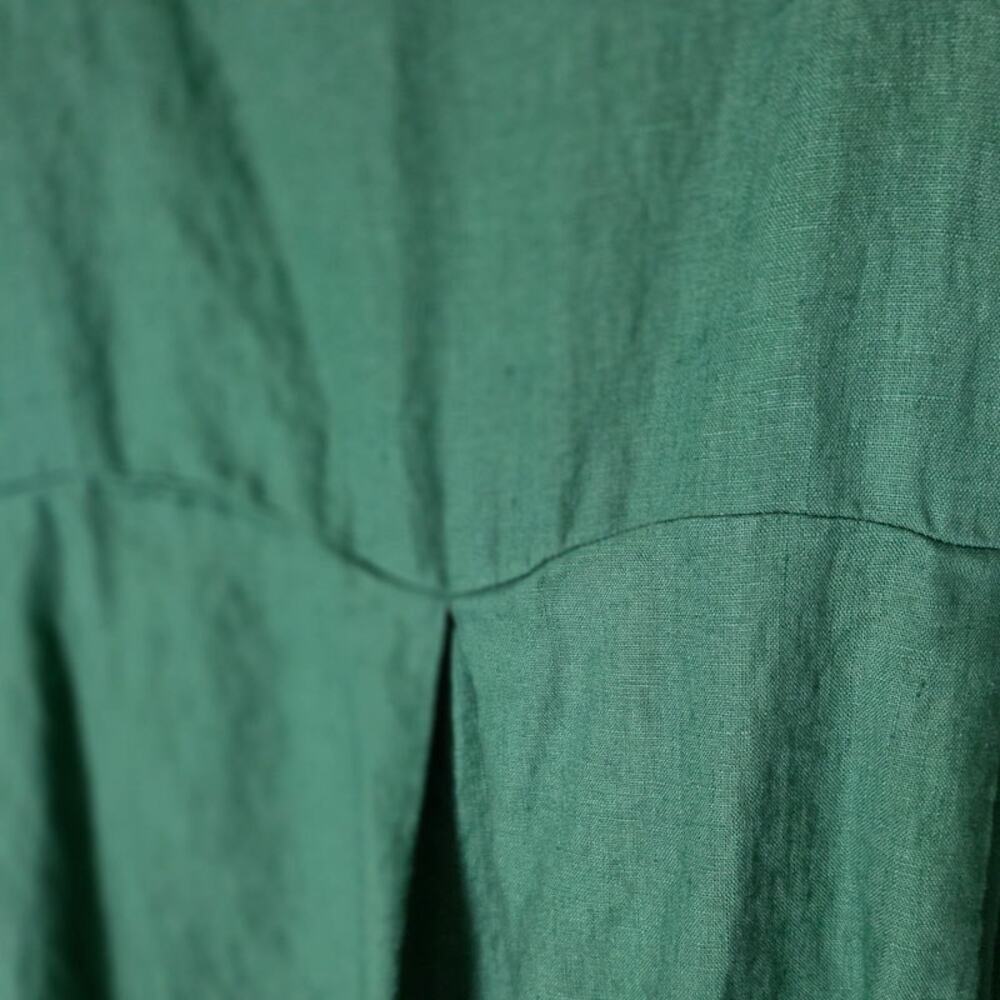Lintico Women's Bateau Neck Pleated 100 % Linen Green Maxi Dress Small A-Line - Picture 2 of 7